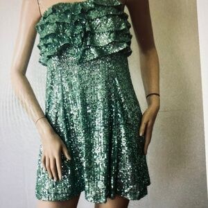 Free People Seafoam sequin strapless short dress
